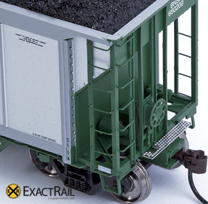 X - Johnstown America AutoFlood II Coal Hopper : BNSF (Green) (4-pack) - ExactRail Model Trains - 3