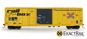FMC 5277 "Combo Door" Boxcar : CN : 1984 CNA Patch with 9 Panel Roof - ExactRail Model Trains - 2