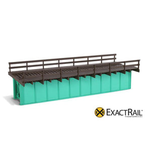 HO Scale: 50' Deck Plate Girder Bridge, Wood Handrails - Black, Silver, Green