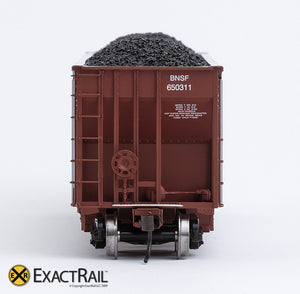 X - Johnstown America AutoFlood II Coal Hopper : BNSF (Brown) (4-pack) - ExactRail Model Trains - 5