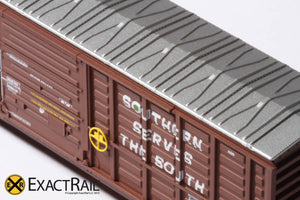 N - PS 50' Waffle Boxcar : SOU Brown w/ Door Opener - ExactRail Model Trains - 3